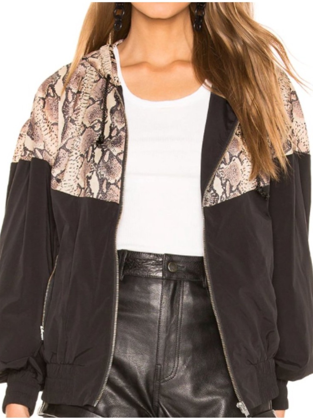 Revolve LPA black snakeskin windbreaker jacket zip up size M